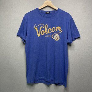 VOLCOM STONE Surf Orange Logo Surfboard Blue Tee T Shirt Size M